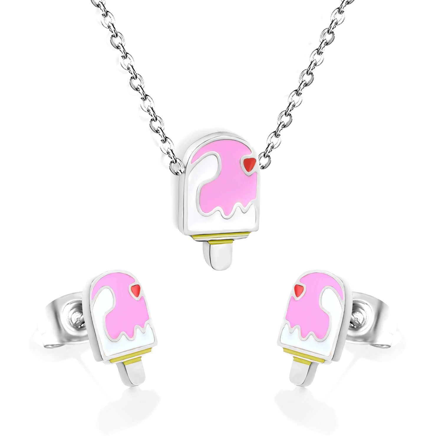Ice-cream Set Steel / Gold Earrings: 5.9*10.2mm Pendant: 6.9*12mm 0.3 Cross Chain 42+5cm+6mm Round Plaque asonjewelry